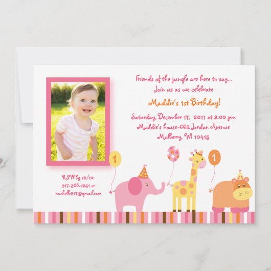 Sweet Safari Oerwoud Animal Birthday Invitations Kaart (Voorkant)