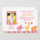 Sweet Safari Oerwoud Animal Birthday Invitations Kaart (Voorkant / Achterkant)