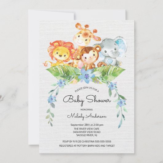 Sweet Safari Oerwoud Boys Baby shower Uitnodiging (Voorkant)