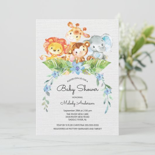 Sweet Safari Oerwoud Boys Baby shower Uitnodiging (Staand voorkant)