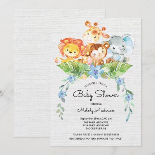 Sweet Safari Oerwoud Boys Baby shower Uitnodiging (Voorkant / Achterkant)