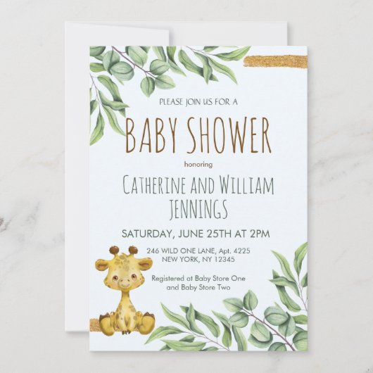 Sweet Safari Oerwoud Eucalyptus Giraffe Baby showe Kaart (Voorkant)