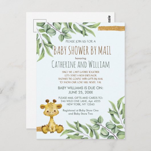 Sweet Safari Oerwoud Giraffe Baby shower per post Briefkaart (Voorkant / Achterkant)