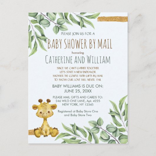 Sweet Safari Oerwoud Giraffe Baby shower per post Briefkaart (Voorkant)