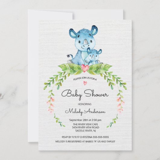 Sweet Safari Oerwoud Hippo Baby shower Invitation Kaart (Voorkant)
