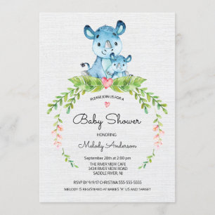 Sweet Safari Oerwoud Hippo Baby shower Invitation Kaart