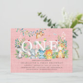 Sweet Safari ONE Girls 1ST Birthday Invitation Kaart (Staand voorkant)