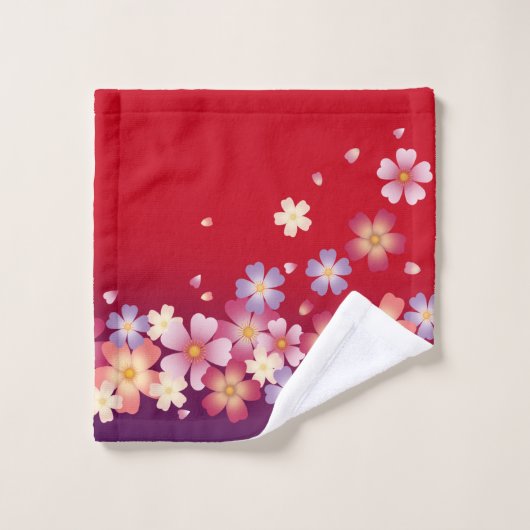 Sweet Sakura Blossom Kimono Style Red en Paars Washandje (Wasdoekje)