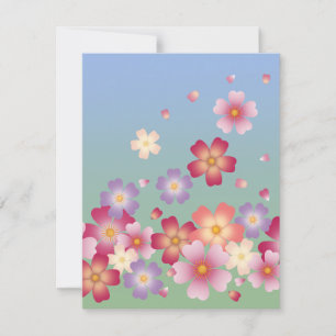 Sweet Sakura Blossoms Kimono Style Blauw & Groen Notitiekaartje