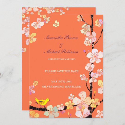 Sweet Sakura Wedding Save the Date Invitations (Voorkant / Achterkant)