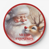 Sweet Santa and Red Nose Rudolph Holiday Plates Papieren Bordje (Voorkant)
