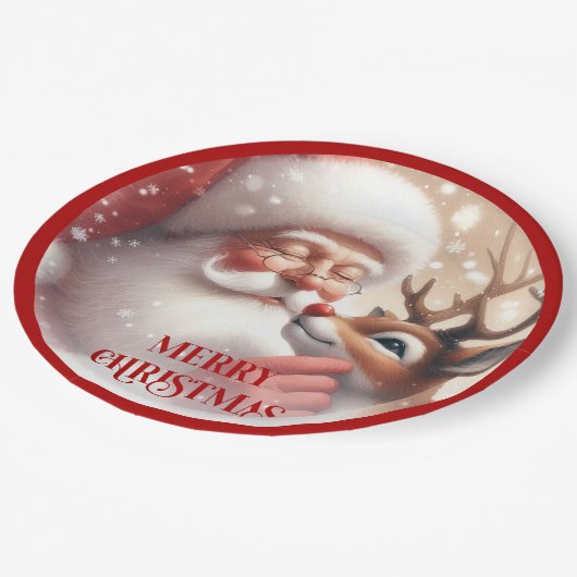 Sweet Santa and Rudolph Kids Christmas Plates Papieren Bordje (Gekanteld)