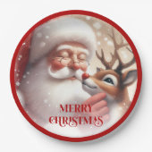Sweet Santa and Rudolph Kids Christmas Plates Papieren Bordje (Voorkant)