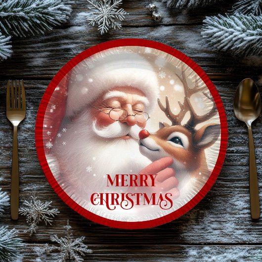 Sweet Santa and Rudolph Kids Christmas Plates Papieren Bordje
