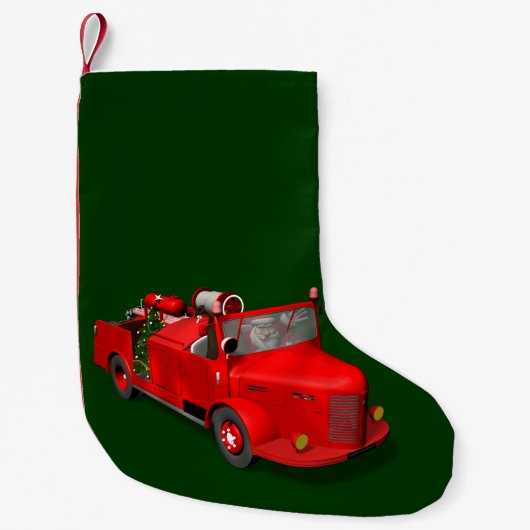 Sweet Santa Claus in Fire Engine Kleine Kerstsok (Voorkant)