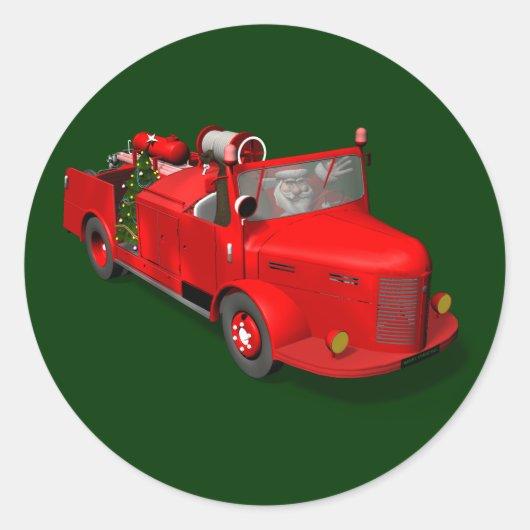 Sweet Santa Claus in Fire Engine Ronde Sticker (Voorkant)