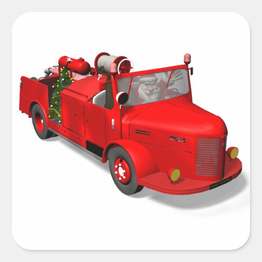 Sweet Santa Claus in Fire Engine Vierkante Sticker (Voorkant)
