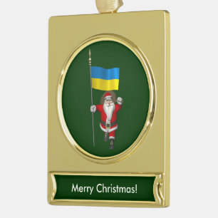 Sweet Santa Claus met aftekening van Oekraïne Verguld Banner Ornament