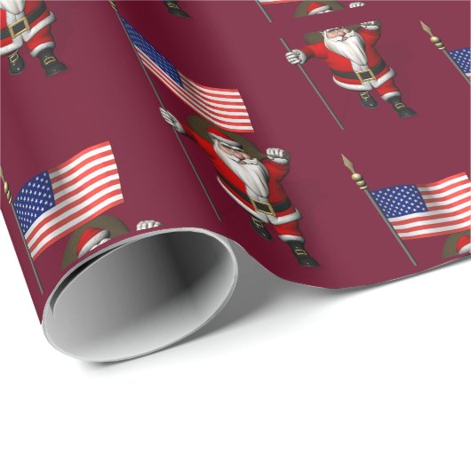 Sweet Santa Claus met de vlag van de VS Cadeaupapier (Rol Hoek)