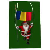 Sweet Santa Claus met de vlag van Roemenië Medium Cadeauzakje (Voorkant)