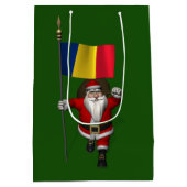 Sweet Santa Claus met de vlag van Roemenië Medium Cadeauzakje (Achterkant)