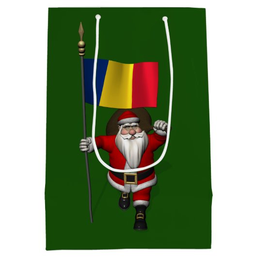 Sweet Santa Claus met de vlag van Roemenië Medium Cadeauzakje (Achterkant)