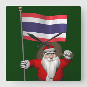 Sweet Santa Claus met de vlag van Thailand Vierkante Klok