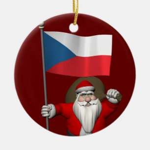 Sweet Santa Claus met de vlag van Tsjechië Keramisch Ornament