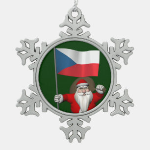 Sweet Santa Claus met de vlag van Tsjechië Tin Sneeuwvlok Ornament