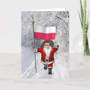 Sweet Santa Claus met vlag van Polen Feestdagen Kaart