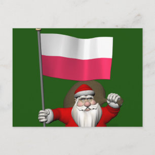 Sweet Santa Claus met vlag van Polen Feestdagenkaart