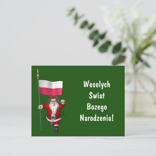 Sweet Santa Claus met vlag van Polen Feestdagenkaart (Staand voorkant)