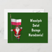 Sweet Santa Claus met vlag van Polen Feestdagenkaart (Voorkant / Achterkant)