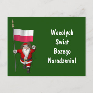 Sweet Santa Claus met vlag van Polen Feestdagenkaart