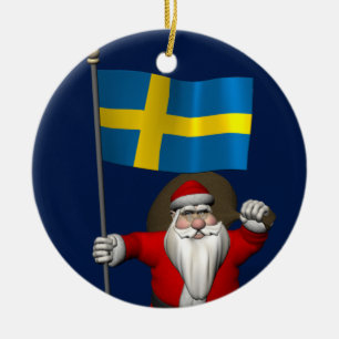 Sweet Santa Claus met vlag van Zweden Keramisch Ornament