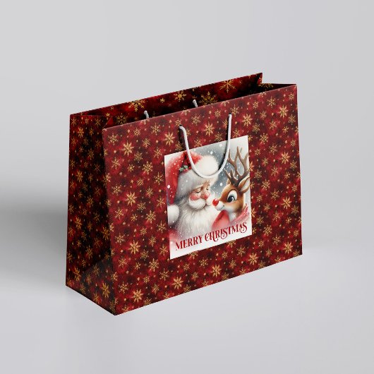 Sweet Santa Claus Rudolph Winter Holiday Gift Bag Groot Cadeauzakje