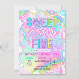 Sweet Sassy And Five Neon Rainbow 5th Birthday Kaart