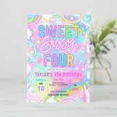 Sweet Sassy And Four Neon Rainbow 4th Birthday Kaart (Staand voorkant)