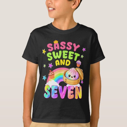 Sweet sassy and seven 7th bday rainbow dumpling t-shirt (Voorkant)