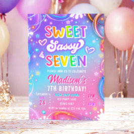 Sweet Sassy and Seven Neon Girl 7th Birthday Kaart