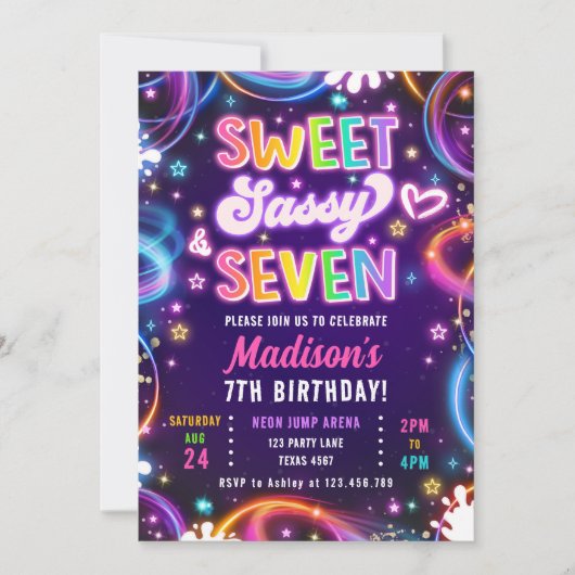 Sweet Sassy en 7 Neon Glow Girl Verjaardag Kaart (Voorkant)