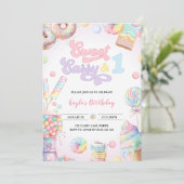 Sweet Sassy en One Pastel Snoep eerste verjaardag Kaart (Staand voorkant)
