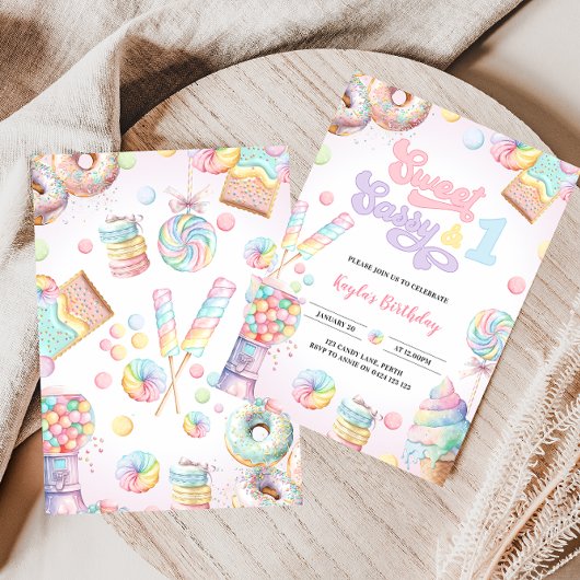 Sweet Sassy en One Pastel Snoep eerste verjaardag Kaart