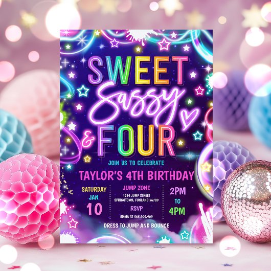 Sweet Sassy en Seven Four Glow 4e verjaardagsfeest Kaart
