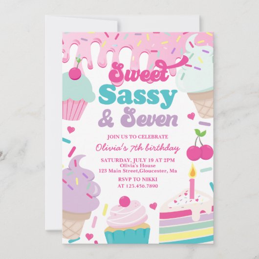 Sweet Sassy en Seven Ice Cream and Cake Verjaardag Kaart (Voorkant)
