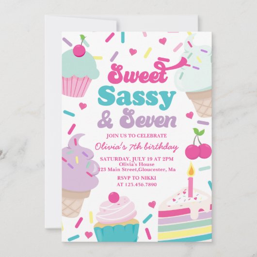 Sweet Sassy en Seven Ice Cream and Cake Verjaardag Kaart (Voorkant)