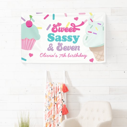 Sweet Sassy en Seven Ice Cream and Cake Verjaardag Spandoek (Insitu)