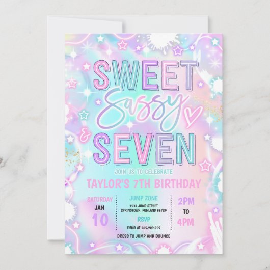 Sweet Sassy en Seven Neon Glow 7e verjaardag Kaart (Voorkant)
