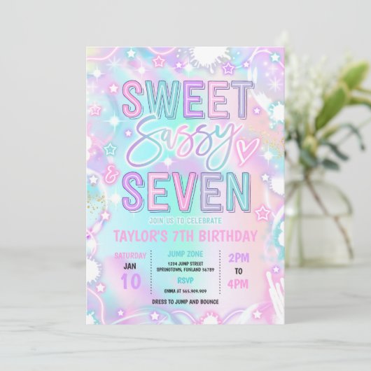Sweet Sassy en Seven Neon Glow 7e verjaardag Kaart (Staand voorkant)