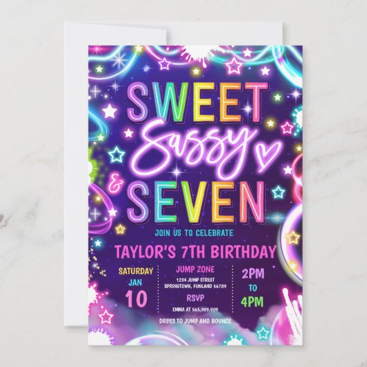 Sweet Sassy en Seven Neon Glow 7e verjaardag Kaart (Voorkant)